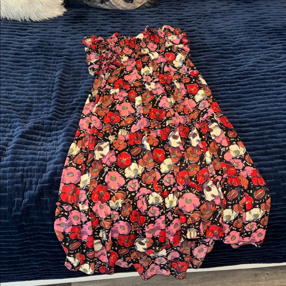 Cinq à Sept Asymmetrical Dress in Red and Pink Floral